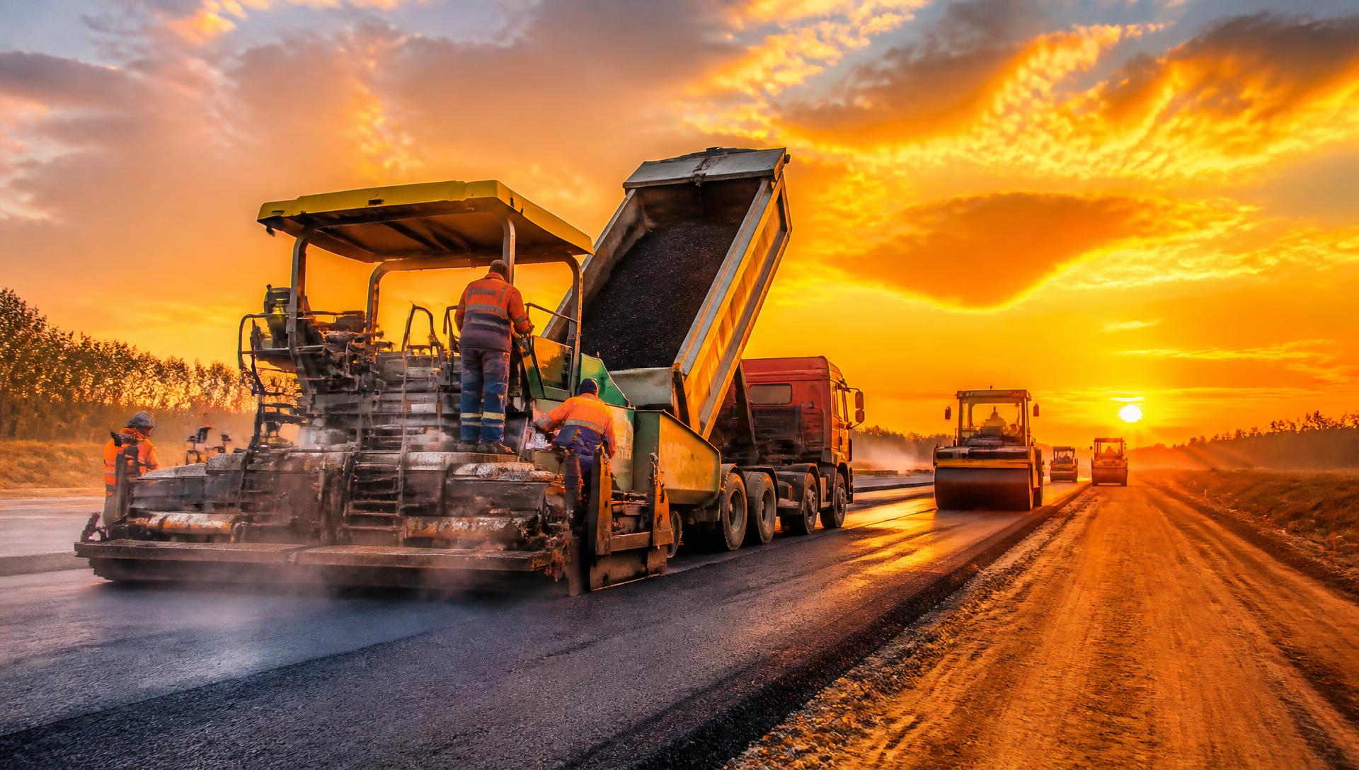 Road construction at sunset